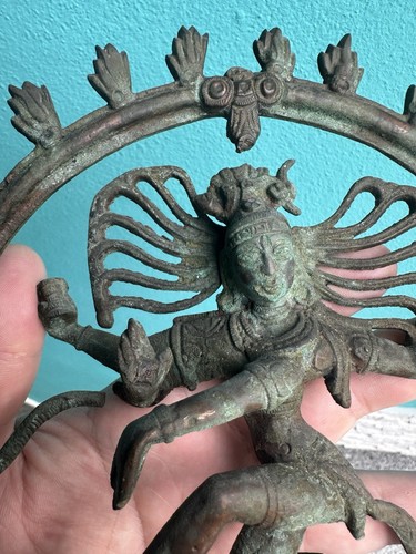 Antike Bronze Figur Nataraya in Feuerkranz Gottheit Shiva Schöne Alte Patina - Bild 10 von 24