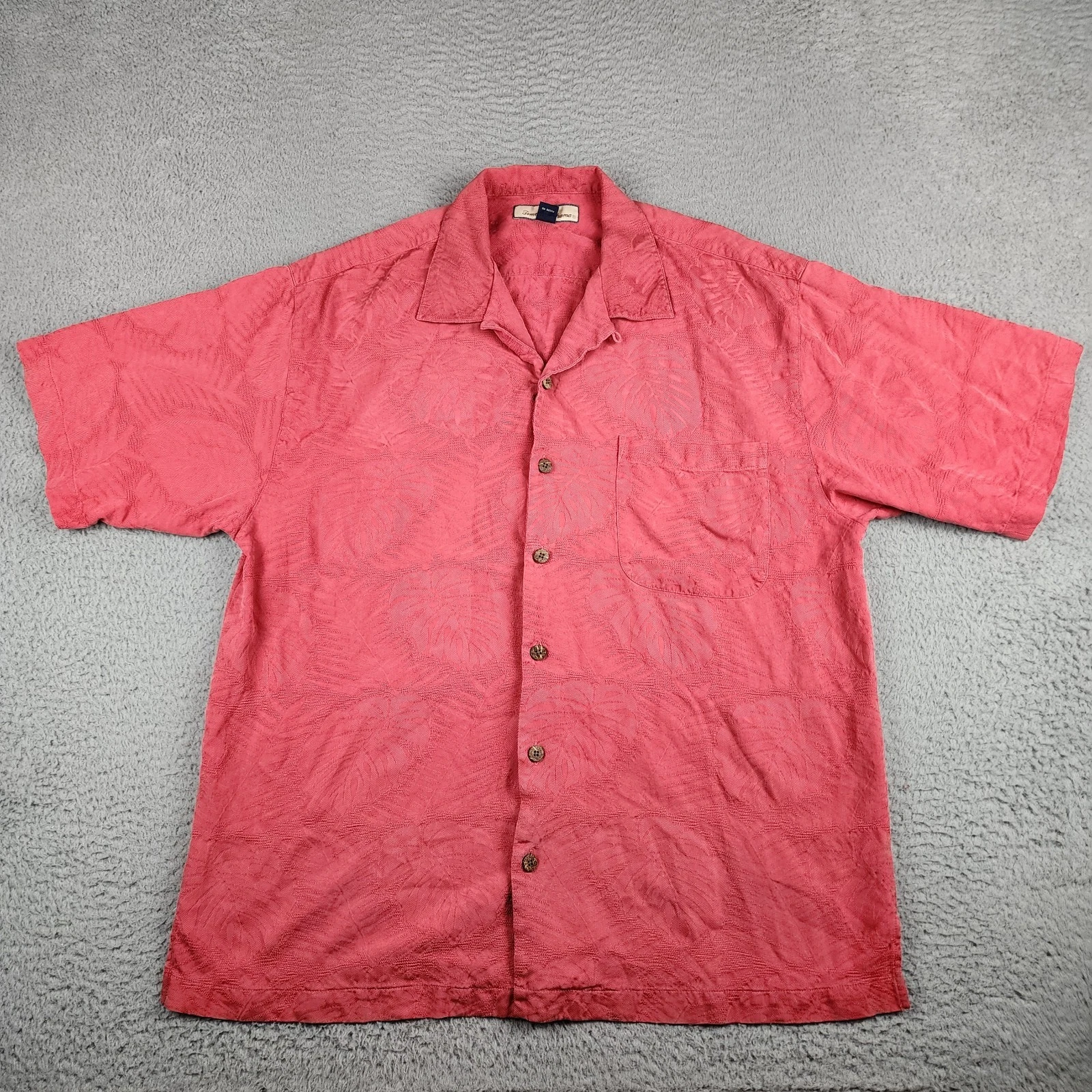 Tommy Bahama Shirt Mens Large Red Floral Palm Silk Short Sleeve Button Up