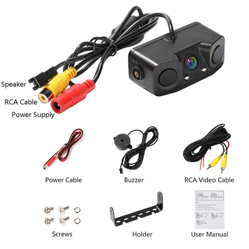 3 in 1 Rear View Camera Waterproof Video Parking Sensor Car Reverse Backup Ca... - Picture 3 of 9