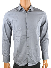 Alfani Mens Shirt New L Gray Solid Button Up Collared Long Sleeves