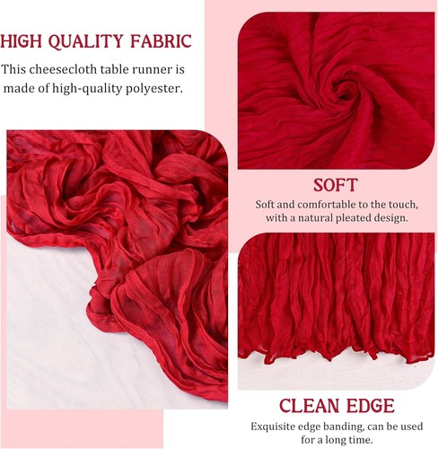 6 Pack 120 Inch Red Cheesecloth Table Runner Boho Rustic Gauze 21"x120", - Picture 3 of 7