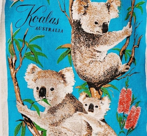 Vintage KOALAS Linen Tea Towel - Rare Collectable Designed in Australia by Neil