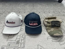 Lot Of 3 USA Hats 2 Branded Bills 1 Tactical America Army Golf Snap Back