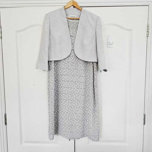 Jacques Vert Size 16 Polka Dot Dress & Jacket Set Outfit Grey MOB Wedding Guest - Picture 8 of 10