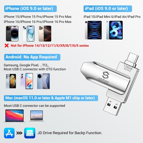 256Go Cle USB C iPhone 15 Mémoire automatischer Backup-Stick für Fotos Videos... - Afbeelding 2 van 9
