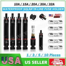 10A 15A 20A 30A 32A in-line Fuse Holder w/Fuses Solar Panel Connectors DC 1000V