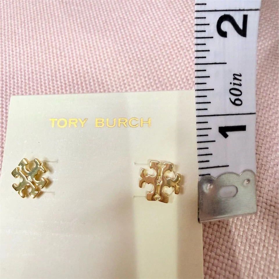 Tory Burch Gold Plated Mini Logo Stud Earrings minimalist fashion designer - Image 3 of 4
