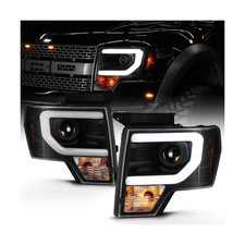 For 2009-2014 Ford F150 LED Tube Black Housing Projector Headlights Headlamps