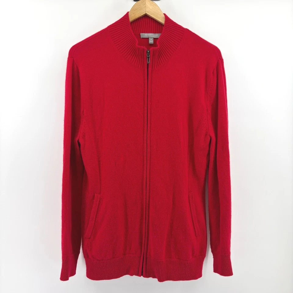 Neiman Marcus Men's Red Full Zip Mock Neck Sweater Medium CASHMERE Blend - Image 2 of 4