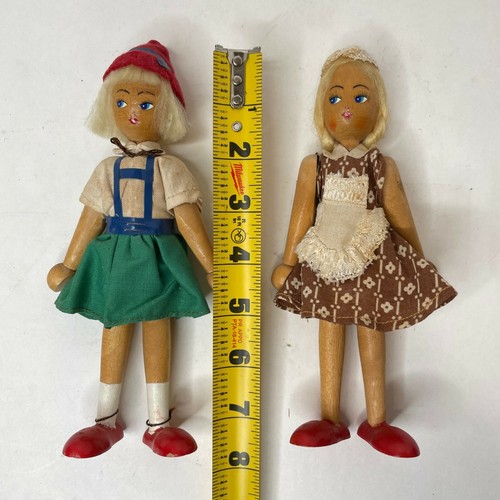 Vintage Polish Wooden Peg Doll Pair Folk Art Hand Painted Made in Poland Wood - Picture 6 of 6