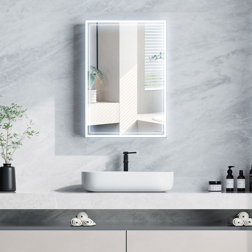 Bathroom LED Lighted Mirror, Wall-Mounted Medicine Cabinet w/ 3 Storage Shelves - Picture 2 of 12
