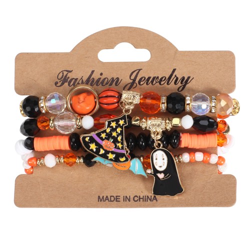 Halloween Enamel Pumpkin Ghost Charm Clay Crystal Beads Gemstone Bracelets Set - Bild 14 von 16