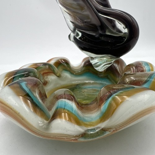 Murano Style Art Glass Swab with Petal Shaped Bowl Ashtray Gorgeous Swirl Heavy - Picture 7 of 9