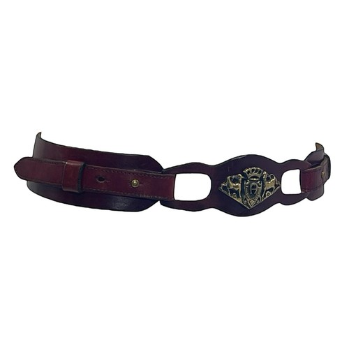 Vintage 60s ETIENNE AIGNER Womens S M 28" Handmade Wide Leather Brass Belt RARE - Picture 3 of 24