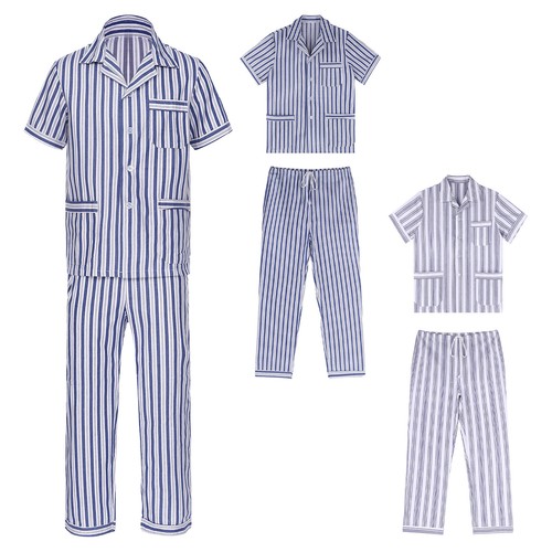 Conjunto de 2 PIEZAS de pijama a rayas manga corta camisa con botones y pantalones ropa de dormir para hombre  - Imagen 5 de 42