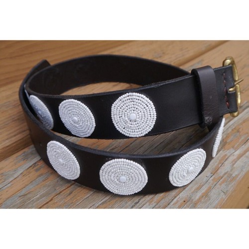 Belt Beaded Circles Handmade Masaai Maasai 1 3/8" W leather Sz 32 (30.75-33.75) - Picture 6 of 17