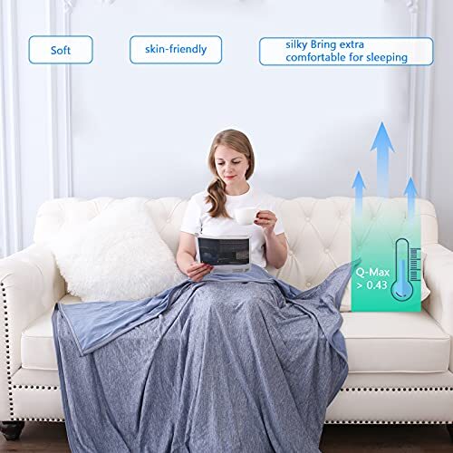 Leichte Sommer Kühldecke für Warmschläfer Queen Size, 78" x 86" blau - Bild 3 von 7