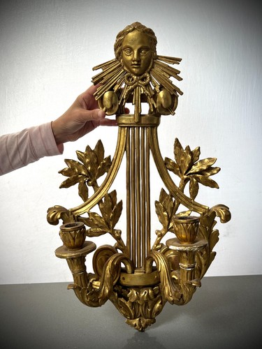 ANTIQUE FRENCH CANDLE SCONCE ROCOCO HAND-CARVED WOOD WITH GILDED GESSO 58 cms - Picture 6 of 23