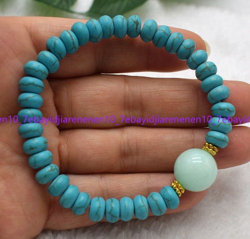 5x8mm Blue Turquoise Rondelle & Multicolor Gemstone Round Beads Bracelet 7.5 in - Picture 20 of 53