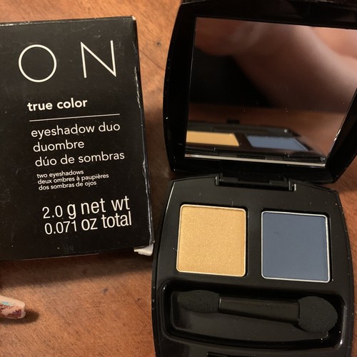 Avon Eyeshadow Duo Golden Riviera Gold Navy Eye Makeup - Picture 1 of 3