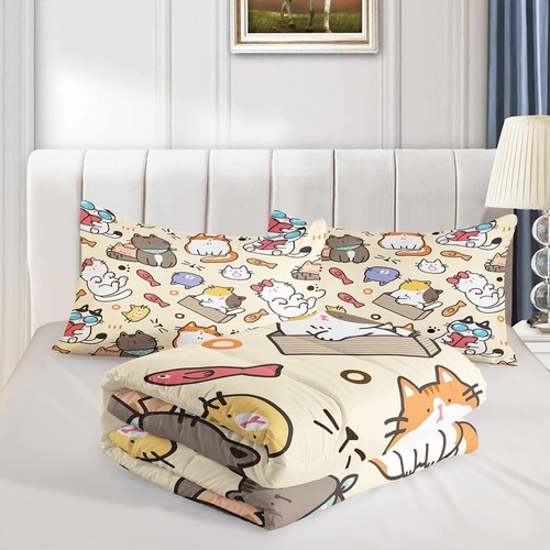 Kawaii Cat King Comforter Set for Kids - Soft Microfiber 3-Piece Bedding - Picture 6 of 9
