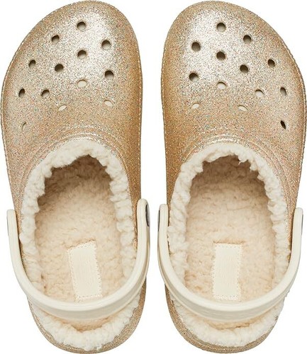 NEW! CROCS BAYA LINED GLITTER CLOGS GOLD Unisex Gold Kids Slip On Toddler Shoes - Picture 2 of 6