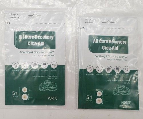 💥2 PACK Purito All Care Recovery Cica-Aid Patches 51 patches (102 TOTAL)