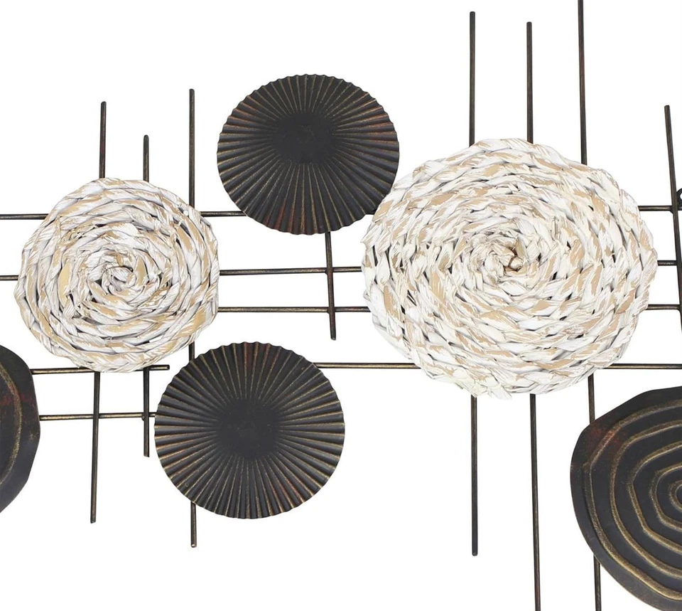 Wand Bild "Kreise" Metall & Seegras 112x51 cm, Schmuck Deko Verzierung Objekt - Bild 3 von 4