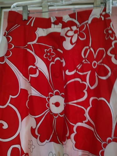 vintage 70s hawaiian Maxi A Line Floral Skirt,  Red And White, Covered buttons  - Picture 2 of 6