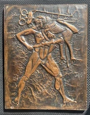 Vintage Greek Handmade Copper Wall Hanging Plaque Herakles And The Phoenix