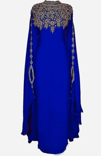 ABITO ABAYA KAFTANI DUBAI BLU REALE ABITO LUNGO MOLTO ELEGANTE ABITO DA FESTA! - Foto 2 di 4