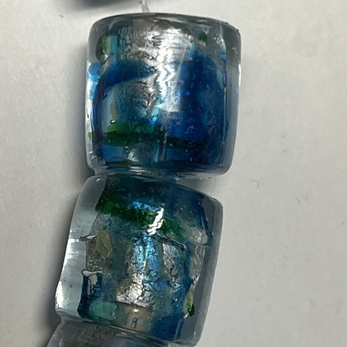 FANCY GLASS BEADS 16x12mm Light Blue and Foil Barrel 28 Total Hand Made Beads - Picture 12 of 13