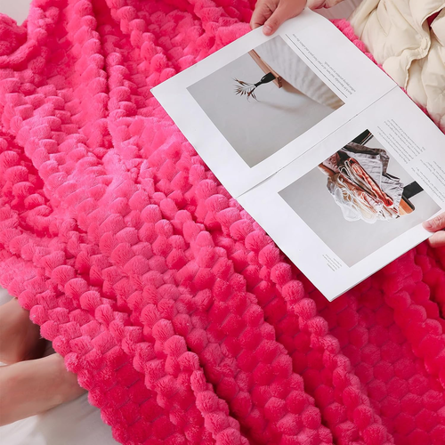 Hot Pink Fuzzy Throw Blanket 50"x60" - Super Soft Cozy Gift for Mom - Picture 2 of 13