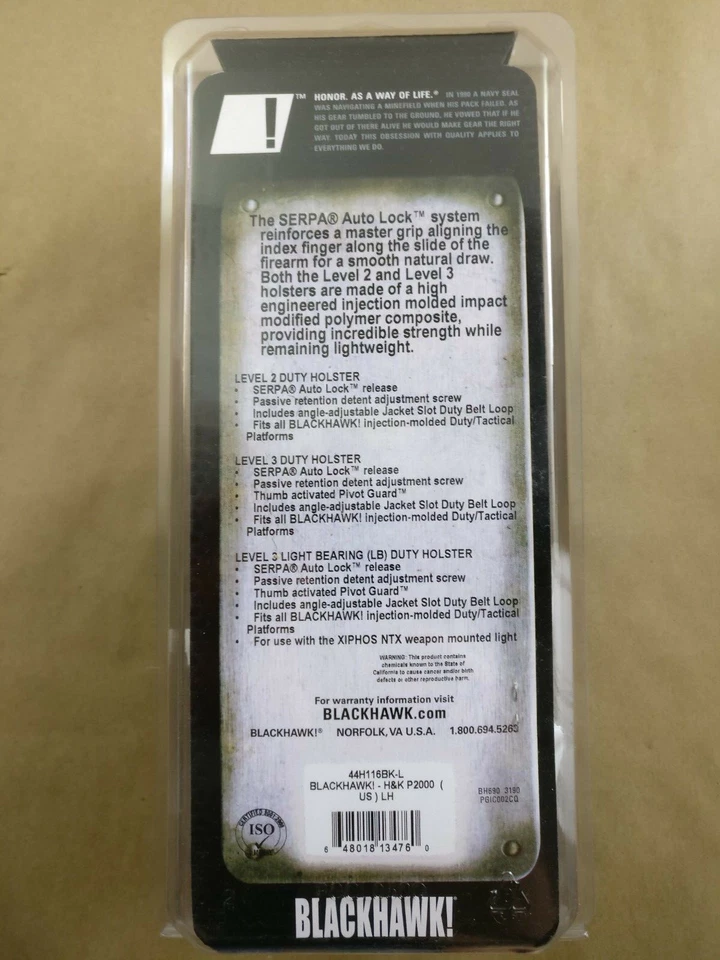 Funda BlackHawk Serpa Nivel 3 Bloqueo Automático Acabado Mate Talla 16 H&K P2000 LH Foto 4 de 4