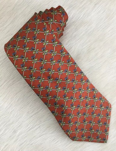 SALVATORE FERRAGAMO Corbata de Seda Hombre Clásica Naranja Geo Plantas en Maceta ITALIA - Imagen 3 de 5