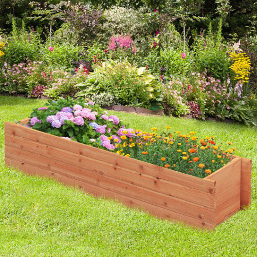 Fir Wood Planter Box with 2 Drainage Holes and 3 Added Bottom Crossbars-Orange - - Picture 2 of 5