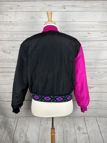 VINTAGE Arctic Cat Aztec Pink Purple Color Block Ski Bomber Jacket Womens M - Picture 4 of 6