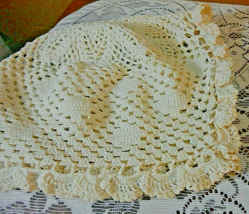 Vintage Cotton Hand Crochet Baby/Infant Bonnet 12"l x 5.5" W - Picture 5 of 5