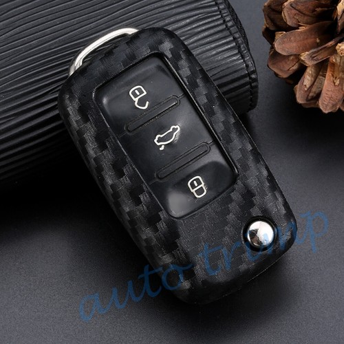 Carbon Fiber Smart Key Case Cover Holder For VW Polo Golf 6 Tiguan Passat Beetle - Picture 9 of 9
