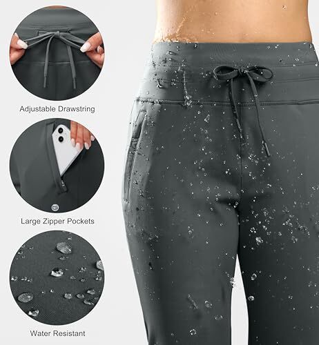 Women's Fleece Lined Joggers High Waisted Water Resistant Medium Dark Grey - Picture 5 of 7