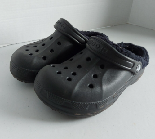 Youth Size 3- 5 Junior Crocs. Lined Black , Pre Owned - Picture 1 of 3