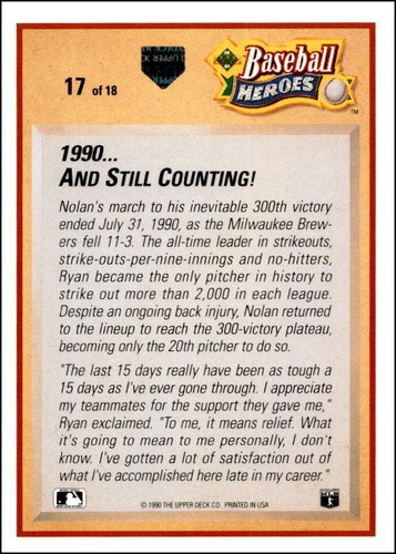 1991 Nolan Ryan Heroes Upper Deck Inserts cards to fill your set Favorite Player - Picture 28 of 30