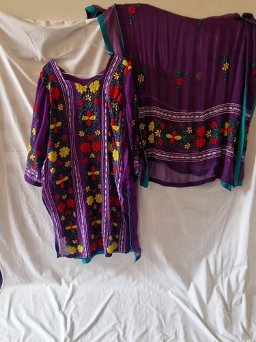 Asian purpul And multi Colour  Kameez Dubata Embroidery Suite In X-Large - Picture 1 of 5