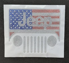 🇺🇸 Jeep USA Flag Rhinestone Iron-On Patch 8"x7" DIY Transfer for Jackets & Bag