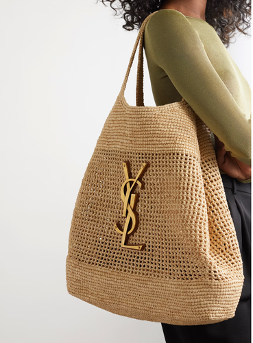 SAINT LAURENT Icare Maxi Shopping Tote Bag Natural Raffia & Wallet