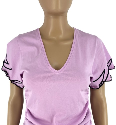 Karl Lagerfeld Women Light Purple V Neck Short Sleeves T Shirt Size S - Picture 2 of 11