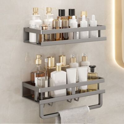 Étagères de salle de vendre bain noires/grises avec crochet coin étagère de douche cuisine
