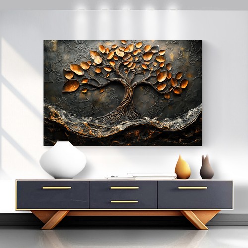 Leinwand Bild Baum Abstrakt Metall Optik Bronze  Wandbilder XXL Wohnzimmer 5411A - Bild 3 von 7