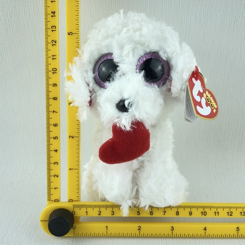 Ty Beanie Boos Honey Bun Puppy Dog White Poodle 6" Plush Glitter Eyes - Foto 2 di 10