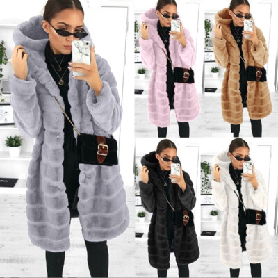 Kaninchen Plüsch dicke Kapuze Frauen Mantel Damen Lockere Oversized Jacke